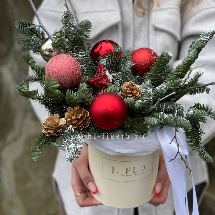 Новогодняя композиция в коробке ред в Братске