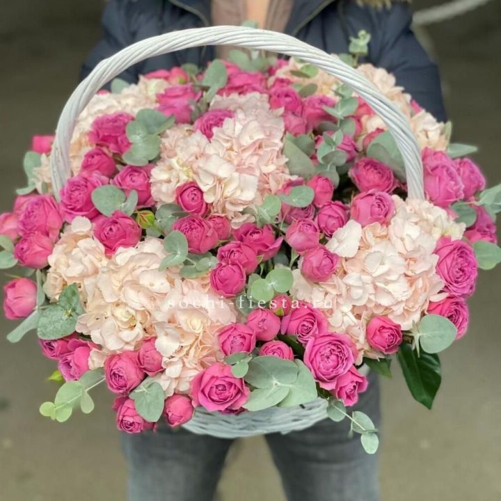 Корзина с гортензией и Мисти Баблс в Братске