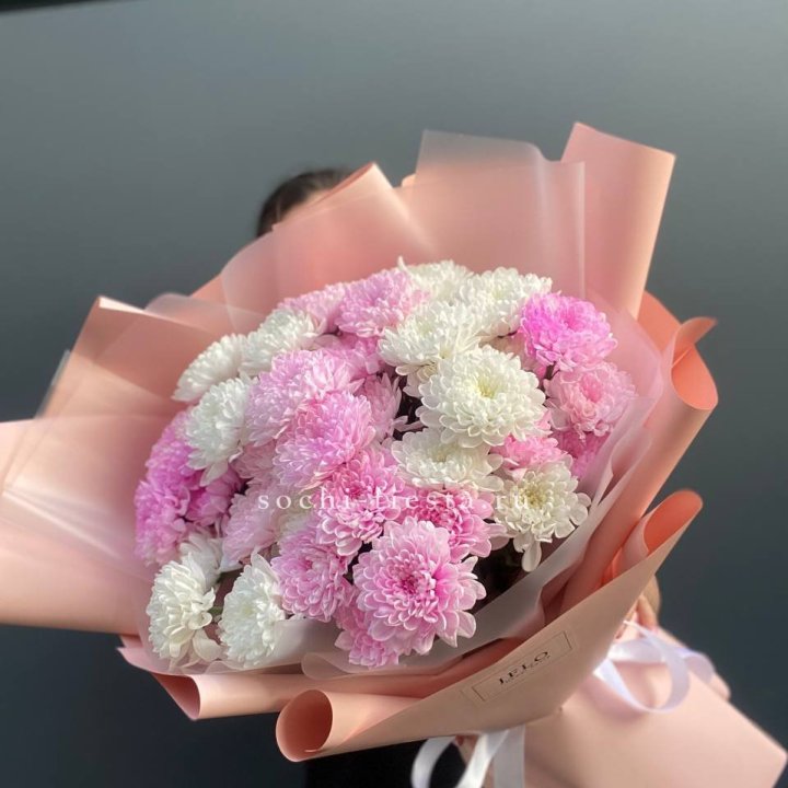  Букет бело-розовых хризантем  в Братске