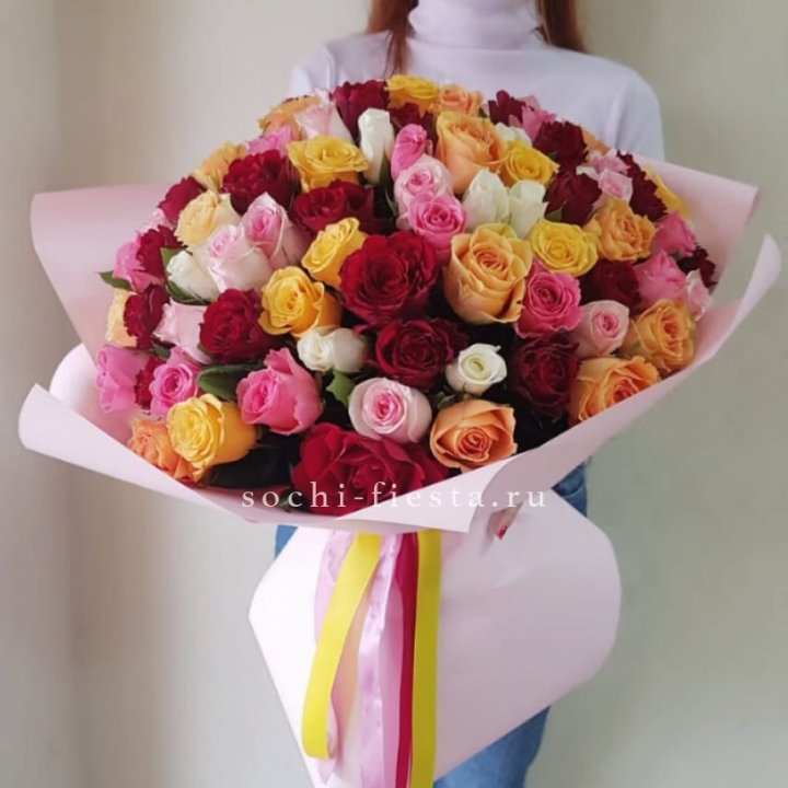 101 роза Кенийский микс "Нежность" в Братске